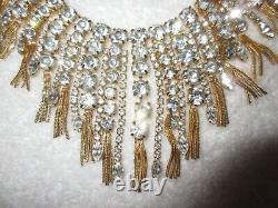 Hattie Carnegie Crystal Tassel Waterfall Fringed Necklace Gold Tone Vintage