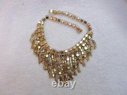 Hattie Carnegie Crystal Tassel Waterfall Fringed Necklace Gold Tone Vintage