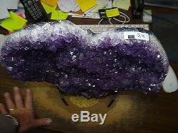 Huge Amethyst Crystal Cluster Heart Geode F/ Brazil Cathedral Steel Stand