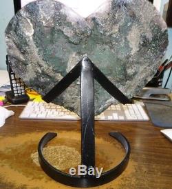 Huge Amethyst Crystal Cluster Heart Geode F/ Brazil Cathedral Steel Stand