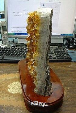 Huge Polished Citrine Crystal Cluster Geode From Brazil Cathedral Wooden Stand