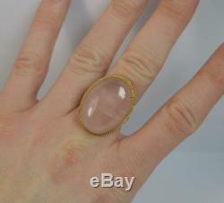 Impressive Rose Quartz Solitaire 9ct Gold Statement Ring f0406