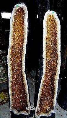 Inexpensive Large 56 In. Brazilian Citrine Crystal Cathedral Cluster Geode Pair