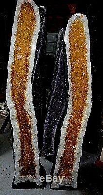 Inexpensive Large 71 In. Brazilian Citrine Crystal Cathedral Cluster Geode Pair