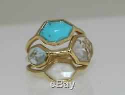 Ippolita 18k Yellow Gold Turquoise Mother of Pearl Quartz Cluster Ring Size 7
