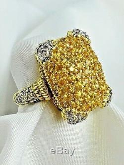 Judith Ripka 18k Canary Quartz Cit & Diamond Cocktail Pave Cluster Ring