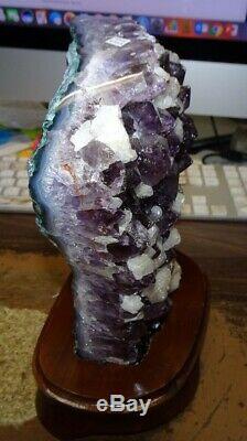 LARGE AMETHYST CRYSTAL CLUSTER CATHEDRAL GEODE FROM BRAZIL With CALCITE POINTS