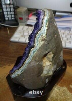 LARGE AMETHYST CRYSTAL CLUSTER GEODE FROM URUGUAY, CATHEDRAL POLISHED With STAND