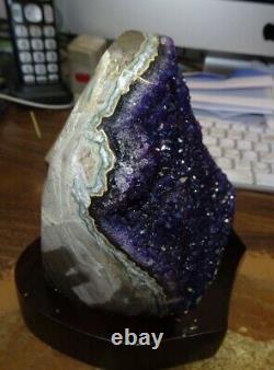 LARGE AMETHYST CRYSTAL CLUSTER GEODE FROM URUGUAY, CATHEDRAL POLISHED With STAND
