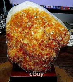 LARGE CITRINE CRYSTAL CLUSTER CATHEDRAL GEODE BRAZIL With WOOD STAND POLISHED