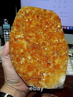 LARGE POLISHED CITRINE CRYSTAL CLUSTER GEODE BRAZIL CATHEDRAL With WOOD BASE