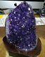 Large Uruguay Amethyst Crystal Cluster Cathedral Geode With Wood Base