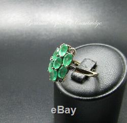 Large 9K gold 9ct Gold Emerald Cluster Ring with Quartz Accents Size N 1/2 3.41g