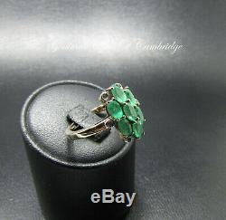 Large 9K gold 9ct Gold Emerald Cluster Ring with Quartz Accents Size N 1/2 3.41g