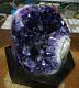 Large Amethyst Crystal Cluster Cathedral Geode From Uruguay Wood Stand