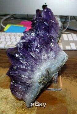 Large Amethyst Crystal Cluster Geode Brazil Cathedral Acrylic Stand Museum Gd