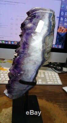 Large Amethyst Crystal Cluster Geode Brazil Cathedral Steel Stand Museum Grade