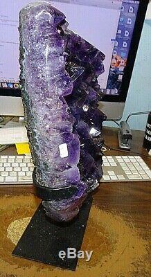 Large Amethyst Crystal Cluster Geode Brazil Cathedral Steel Stand Museum Grade