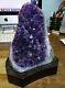 Large Amethyst Crystal Cluster Geode F/ Uruguay Cathedral Wood Stand Agate Rim