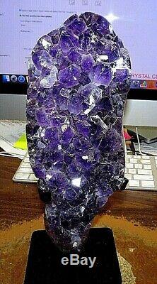 Large Amethyst Crystal Cluster Geode From Brazil Cathedral Steel Stand Aaa Gd