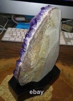 Large Amethyst Crystal Cluster Geode From Uruguay Cathedral Wood Stand