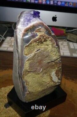 Large Amethyst Crystal Cluster Geode From Uruguay Cathedral Wood Stand