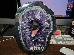 Large Amethyst Crystal Cluster Geode Slice Uruguay Cathedral Steel Stand