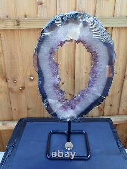 Large Artisan Amethyst Geode Crystal Cluster on Bespoke Iron Stand 2.6kgs