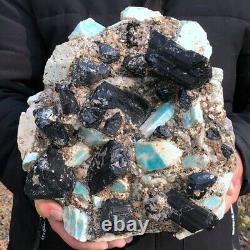 Large Black Tourmaline Amazonite Quartz Crystal Cluster Mineral Specimen Healing