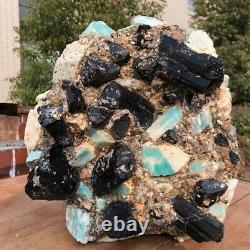 Large Black Tourmaline Amazonite Quartz Crystal Cluster Mineral Specimen Healing