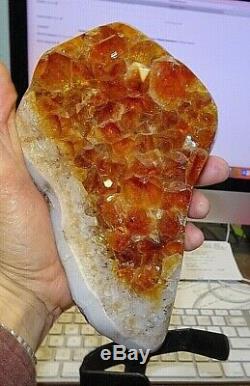Large Citrine Crystal Cluster Geode Brazil Cathedral Steel Stand