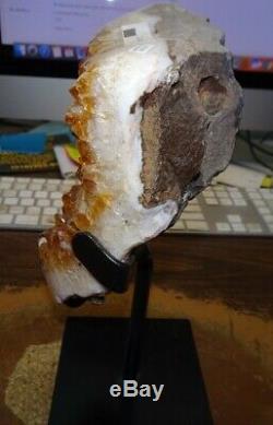 Large Citrine Crystal Cluster Geode F/ Brazil Cathedral Steel Stand