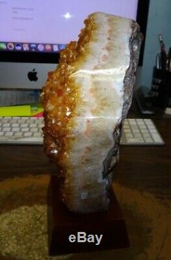 Large Citrine Crystal Cluster Geode F/ Brazil Cathedral Wood Stand