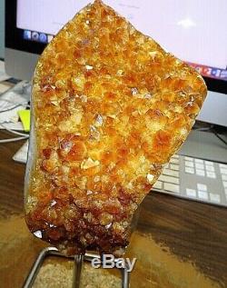Large Citrine Crystal Cluster Geode From Brazil Cathedral Steel Stand