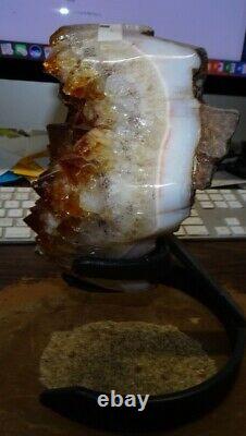 Large Citrine Crystal Cluster Geode From Brazil Cathedral W' Stand