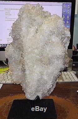 Large Clear Quartz Crystal Cluster Geode From Brazil Cathedral Steel Stand
