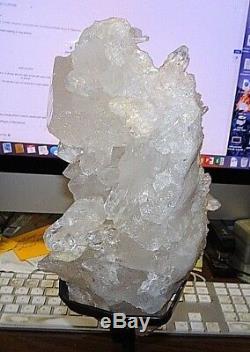 Large Clear Quartz Crystal Cluster Geode From Brazil Cathedral Steel Stand