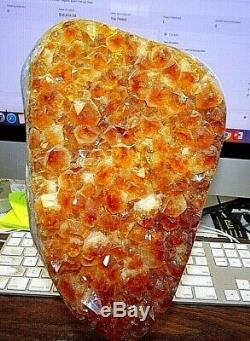 Large Polished Citrine Crystal Cluster Geode From Brazil Cathedral W' Steelstd