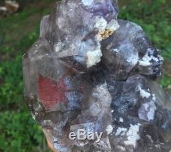 Large Smoky Amethyst Quartz Crystal Cluster & Red Hematite Purple Heart Mine