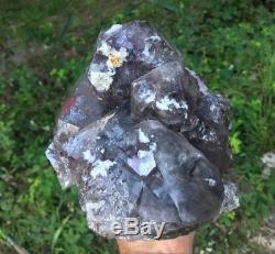 Large Smoky Amethyst Quartz Crystal Cluster & Red Hematite Purple Heart Mine
