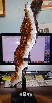 Large Tall Citrine Crystal Cluster Geode Brazil Cathedral Steel Stand