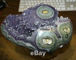 Large Uruguayan Amethyst Crystal Cluster Geode Cathedral With Steel Stand