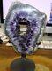 Lg. Amethyst Crystal Cluster Cathedral Geode F/ Uruguay Agate Slab Steel Stand
