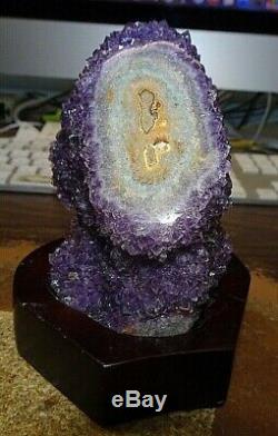 Lg. Amethyst Crystal Cluster Geode From Uruguay Cathedral Wood Std. Stalactite
