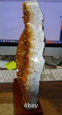 Lg. Citrine Crystal Cluster Geode F/ Brazil Cathedral Wood Stand