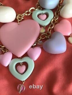 Luly Lu Sugar Free HUGE Pastel Lucite Puffy Heart Cluster Swarovski Necklace