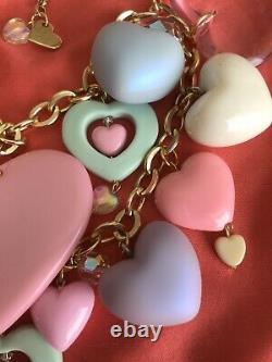 Luly Lu Sugar Free HUGE Pastel Lucite Puffy Heart Cluster Swarovski Necklace