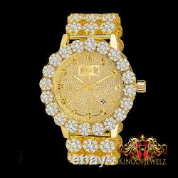 Men Real Diamond Yellow Gold Finish IceHouse Joe Rodeo Cluster Bezel Iced Watch
