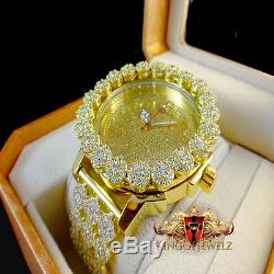 Men's Lab Diamond Yellow Gold Finish Khronos Joe Rodeo Cluster Bezel Icy Watch
