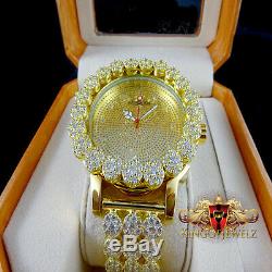 Men's Lab Diamond Yellow Gold Finish Khronos Joe Rodeo Cluster Bezel Icy Watch